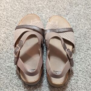 Earth Women's Taupe Beige Slingback Sandals with Metallic Strap